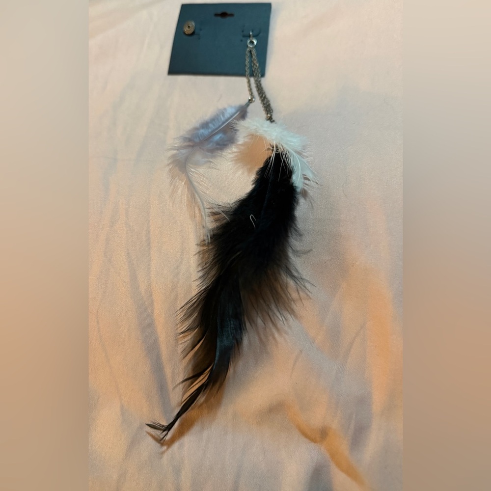 Carole Inc Black and White Feather Dangle Mix-Match Earrings NWT